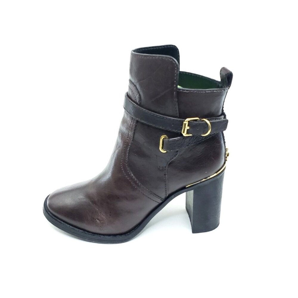 Tory Burch Booties Heel Brown Leather Womens US 5.6 M